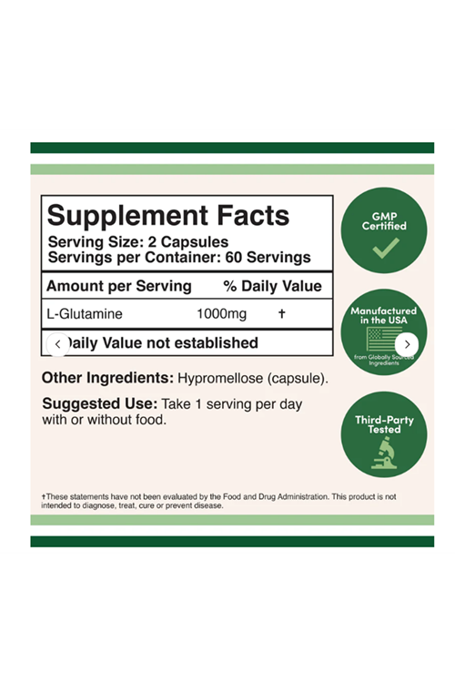 Double Wood L Glutamine Capsul (500mg, 120 Count) Non-GMO, Gluten Free, Keto Safe, Vegan (for Endurance and Gut Health) 4136