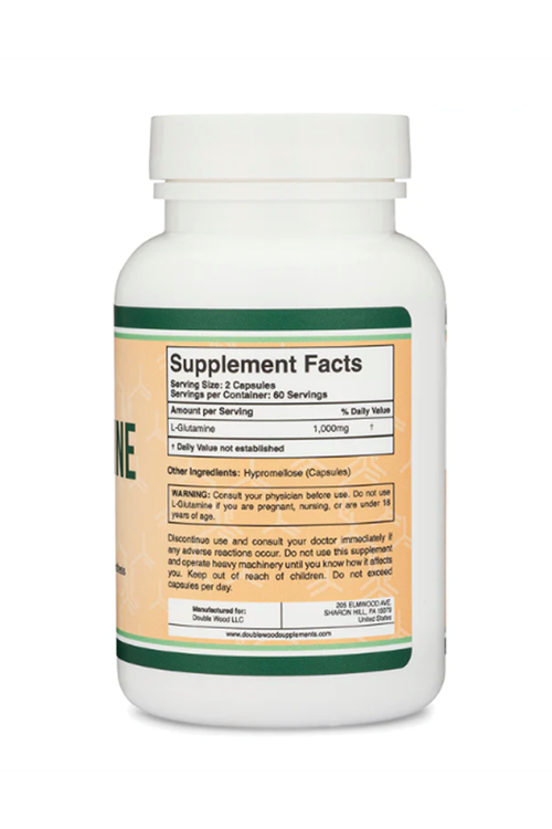 Double Wood L Glutamine Capsul (500mg, 120 Count) Non-GMO, Gluten Free, Keto Safe, Vegan (for Endurance and Gut Health) 4136