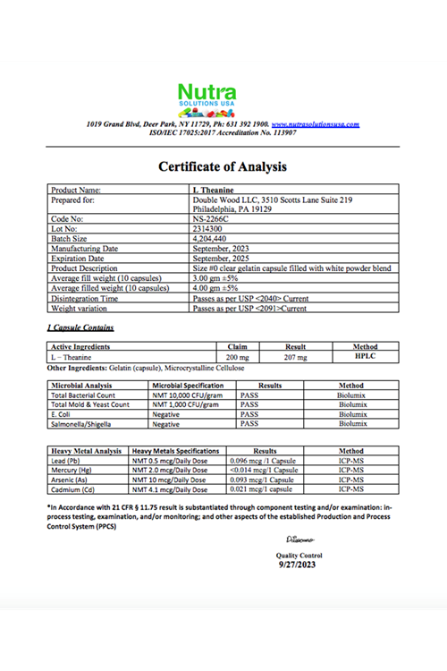 Double Wood L-Theanine 200mg 120 Capsul.Abd Menşei.38.