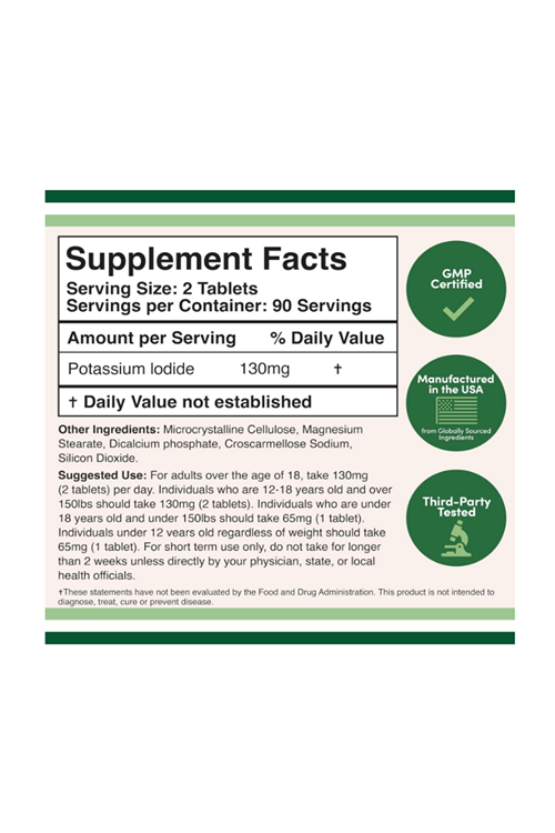 Double Wood Potassium Iodide 130mg Tablets - Emergency Use for Exposure - 180 Tablet, 3 Aylık Tedarik.3934