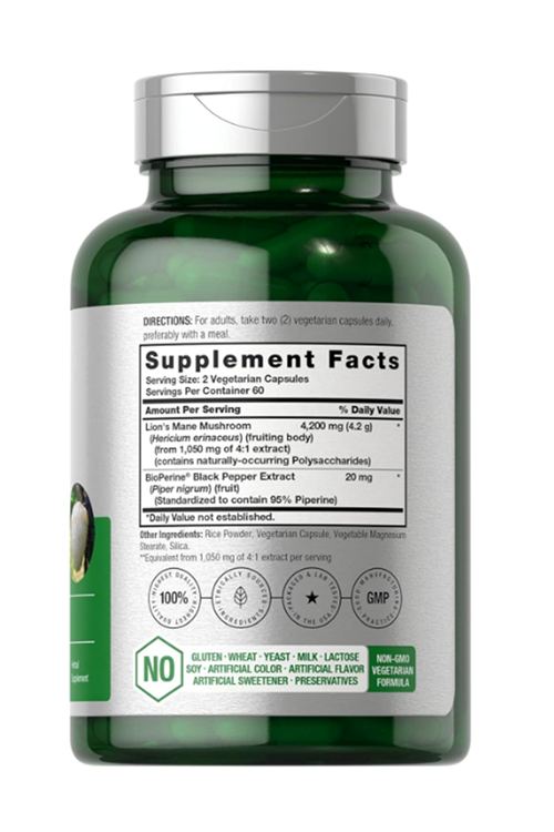 Horbäach Lions Mane Mushroom Extract  4200mg  120 Capsul Vegetarian Non-GMO Gluten Free. Usa Menşei.45.