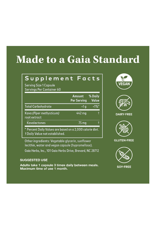 Gaia Herbs, Kava Root, 517mg 60 Vegan Liquid Phyto-Caps.USA MENŞEİ 4061