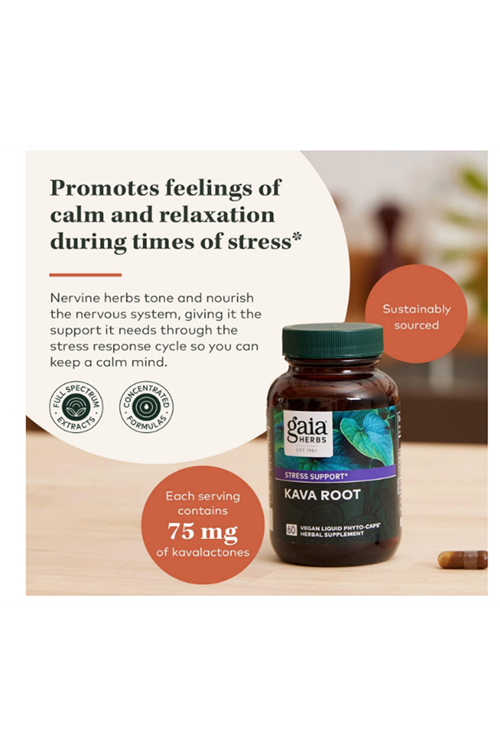 Gaia Herbs, Kava Root, 517mg 60 Vegan Liquid Phyto-Caps.USA MENŞEİ 4061
