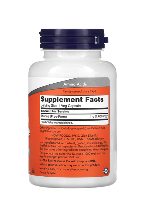 NOW Foods (Özelsporcugıdaların'dan !!) Taurine Double Strength 1000mg 100 Veg Capsul.Abd Menşei.36.