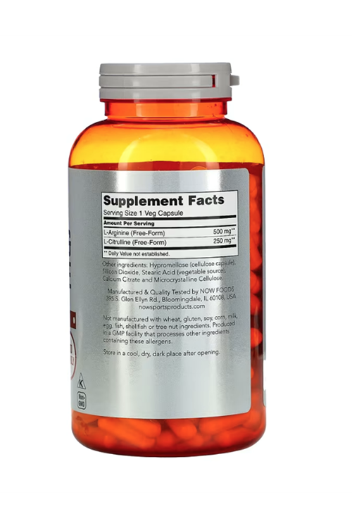 NOW Foods Sports Arginine  Citrulline 750mg 240 Veg Capsul.Abd Menşei.58.