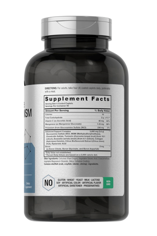 Horbäach Glucosamine Chondroitin MSM  3600mg  360 Coated Caplets  Advanced Formula with Turmeric  Non-GMO, Gluten Free.3750