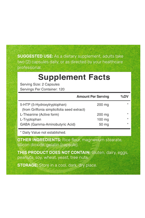 DEAL SUPPLEMENT 5-HTP 200mg  240 Capsul, 98% African Derived Griffonia Seed Extract  Plus Active L Theanine, L Tryptophan, GABA  Relaxation.Usa Menşei.4049