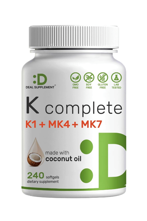 DEAL SUPPLEMENT Premium K Complete - Vitamin K1, K2 MK-7 & MK-4 Complex, 240 Coconut Oil Infused Softgels - Full Spectrum Triple Vitamin K.3945