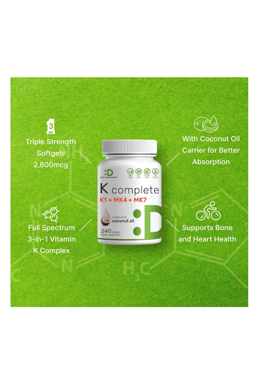 DEAL SUPPLEMENT Premium K Complete - Vitamin K1, K2 MK-7 & MK-4 Complex, 240 Coconut Oil Infused Softgels - Full Spectrum Triple Vitamin K.45.