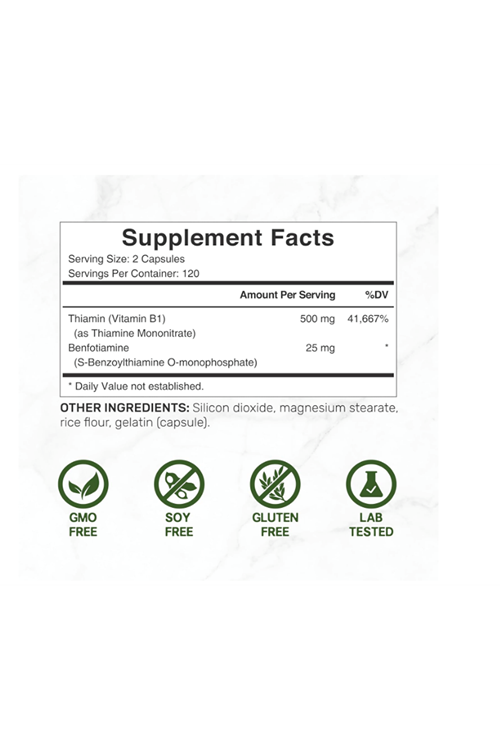 DEAL SUPPLEMENT Vitamin B1 500mg with Benfotiamine, 240 Capsul – 2 in 1 E.nhanced Formula – Fat & Water Soluble Thiamine B1 Non-GMO, No Gluten.3949.