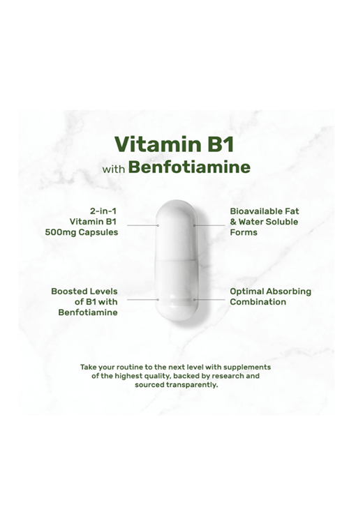 DEAL SUPPLEMENT Vitamin B1 500mg with Benfotiamine, 240 Capsul – 2 in 1 E.nhanced Formula – Fat & Water Soluble Thiamine B1 Non-GMO, No Gluten.3949.