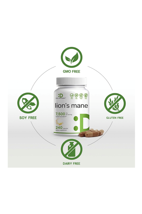 DEAL SUPPLEMENT Lions Mane Mushroom  7500mg   240 Capsules – Active Fruiting Body  Mycelium 10:1 Extract – Natural Brain Nootropic  Immune Booster – Non-GMO. 46
