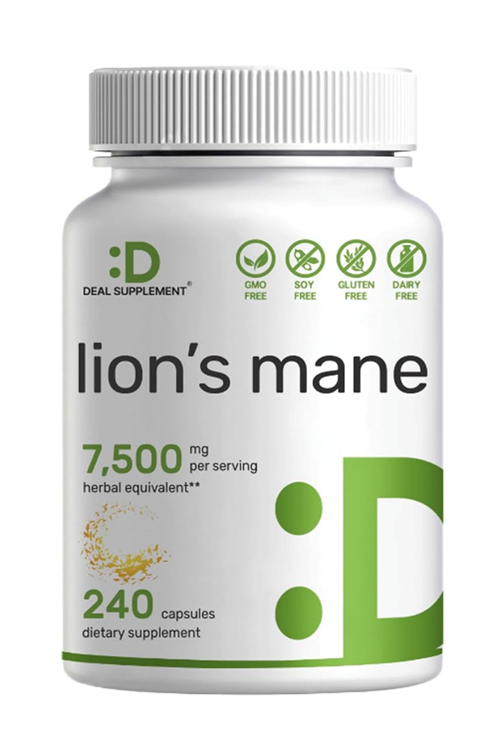 DEAL SUPPLEMENT Lions Mane Mushroom  7500mg   240 Capsules – Active Fruiting Body  Mycelium 10:1 Extract – Natural Brain Nootropic  Immune Booster – Non-GMO. 46