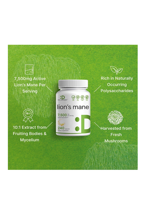DEAL SUPPLEMENT Lions Mane Mushroom  7500mg   240 Capsules – Active Fruiting Body  Mycelium 10:1 Extract – Natural Brain Nootropic  Immune Booster – Non-GMO. 46