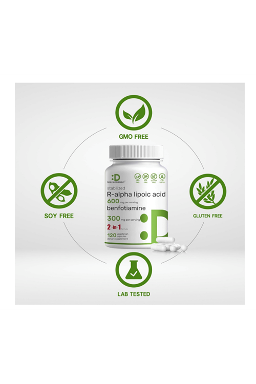 DEAL SUPPLEMENT R Alpha Lipoic Acid 600mg  Benfotiamine R-ALA 120 Veg Capsul.Usa Menşei.57.