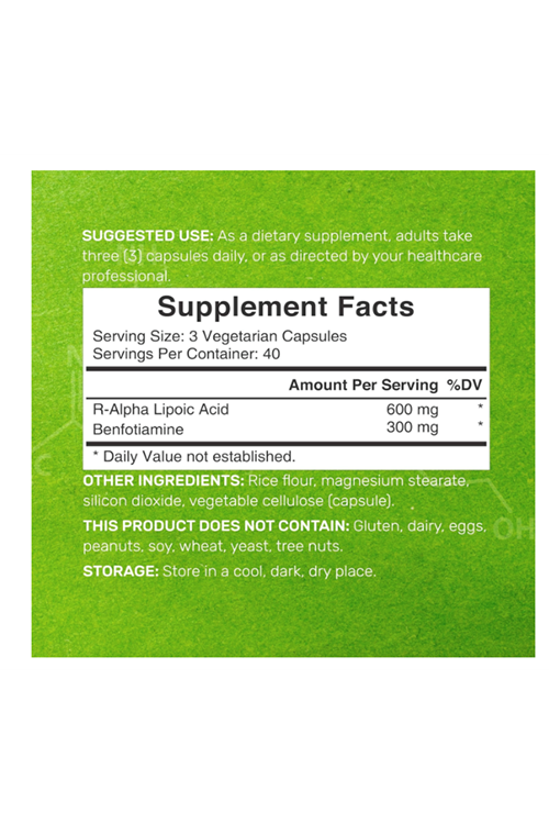 DEAL SUPPLEMENT R Alpha Lipoic Acid 600mg  Benfotiamine R-ALA 120 Veg Capsul.Usa Menşei.4057