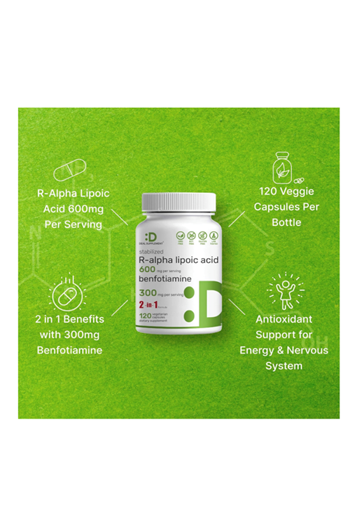 DEAL SUPPLEMENT R Alpha Lipoic Acid 600mg  Benfotiamine R-ALA 120 Veg Capsul.Usa Menşei.57.