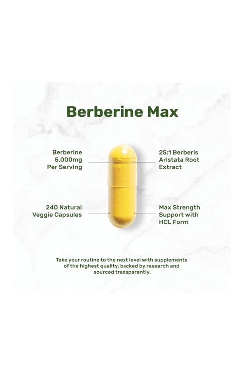 DEAL SUPPLEMENT Berberine Max  5000mg  240 Veggie Capsul – 97% Pure Berberine HCL – 25:1 Root Extract .ABD MENŞEİ.54.