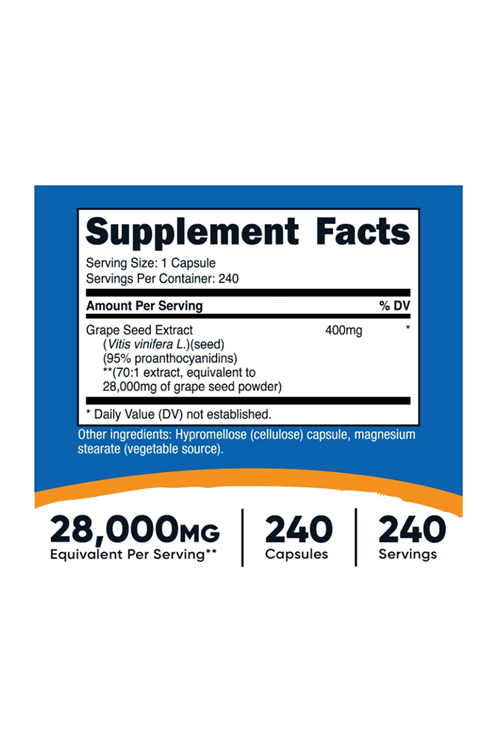 Nutricost Grape Seed Extract 28,000mg, 240 Capsule - Non-GMO, Gluten Free, Vegetarian Friendly.USA.3937