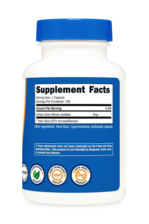 Nutricost Lithium Orotate 5mg, 120 Veggie Capsul.USA.37.
