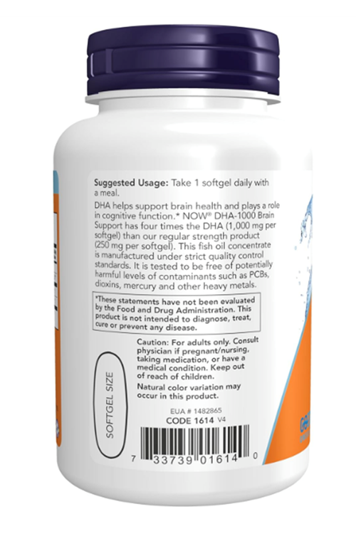 NOW Foods, DHA-1000 Brain Support, Extra Strength, 1,000 mg, 90 Softgels.ABD MENŞEİ.58.