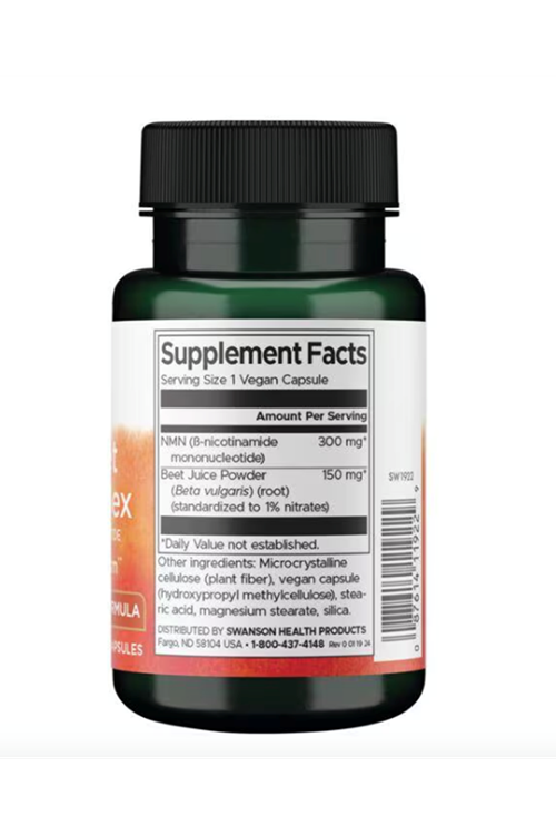 Swanson NMN + Beet Root Complex Nicotinamide Monoucleotide 450mg 30 Capsul.Usa Menşei