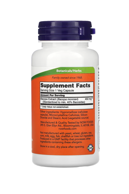 NOW  Foods BACOPA  EXTRACT  450mg  90 Veg Capsules.ABD Menşei.4048