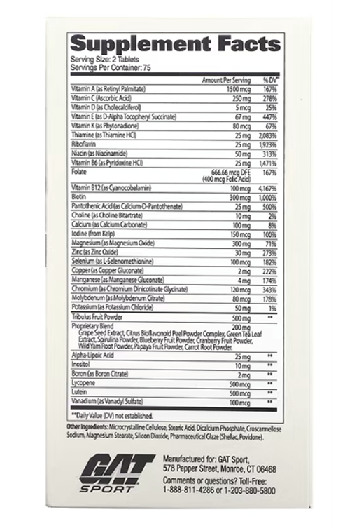 GAT  Sport Mens Multi + Test  150 Tablet.Usa Menşei