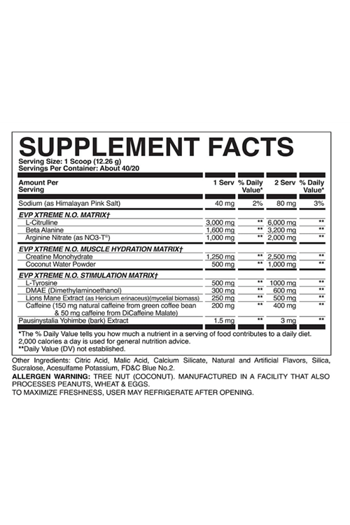 Evogen EVP Xtreme NO  Arginine Nitrate, Beta-Alanine, Citrulline Pre-Workout, No Oxide, Muscle Pump  40 Servings 490gr.Usa Menşei.3755