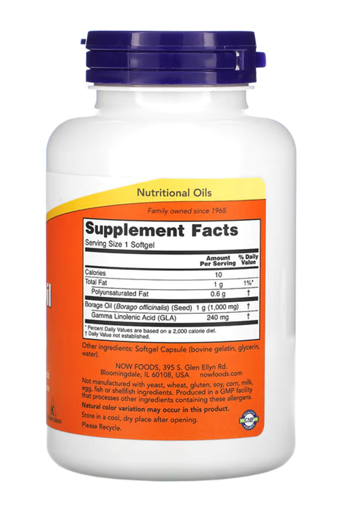 NOW Foods  Borage Oil  1000 mg, 120 Softgels.Usa Menşei. 3845