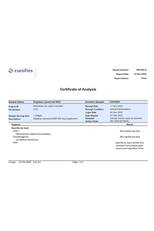 Orgabay Liposomal NAD+ Supplement 500 mg, High Absorption, Boost NAD+ with TMG 250 mg, Than Nicotinamide Riboside, Support Cellular Energy, Healthy Aging  60 Softgels.4047