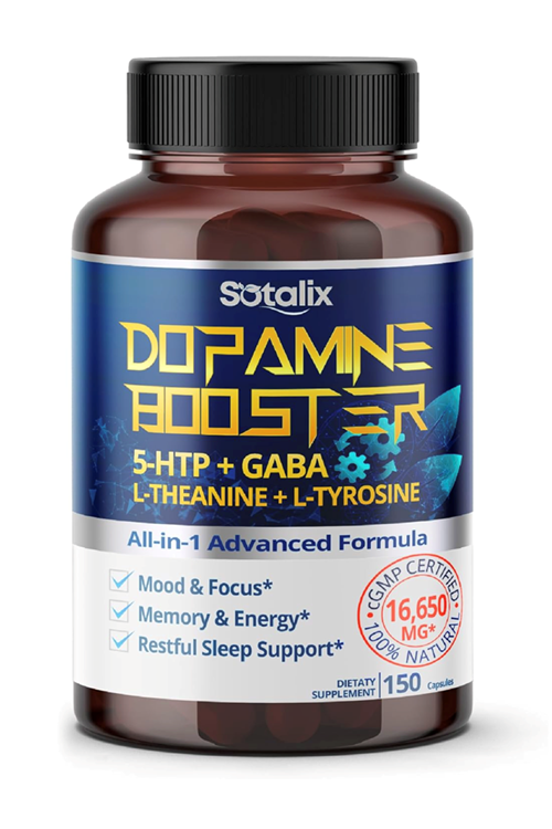 SOTALIX Dopamıne Booster 5-HTP + GA.BA 16,650mg With L-Theanine + L-Tyrosine - Mood Focus, Memory Energy -150 Capsul. Usa Amazon Best Seller.44.