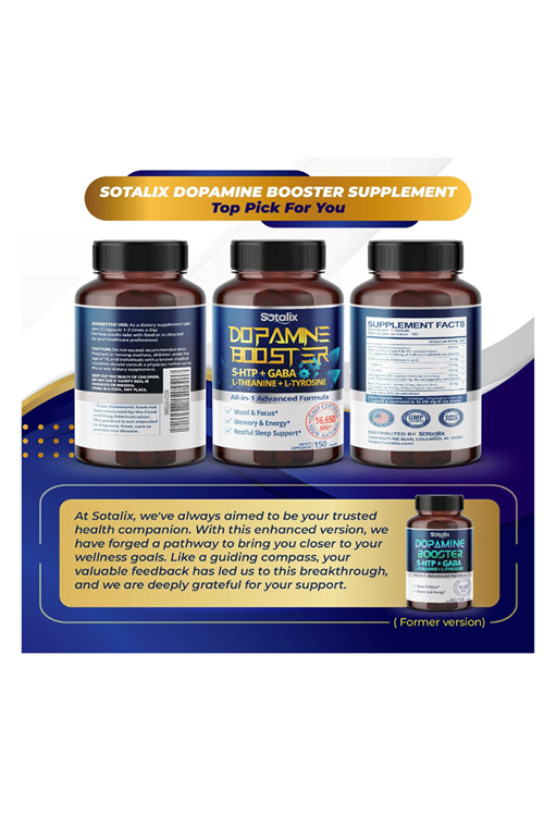 SOTALIX Dopamıne Booster 5-HTP + GABA 16,650mg With L-Theanine + L-Tyrosine - Mood & Focus, Memory & Energy, Restful Sleep Support -150 Capsul. Usa Amazon Best Seller.