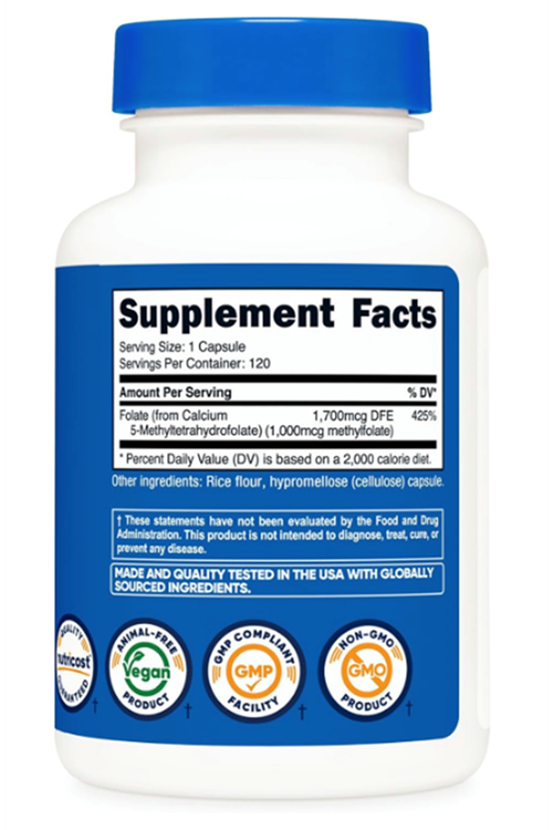 Nutricost, L-MethylFolate, 1,000 mcg, 120 Capsules.3733