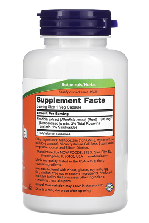 NOW Foods, Rhodiola, 500 mg , 120 Veg Capsul. Usa Version 58.