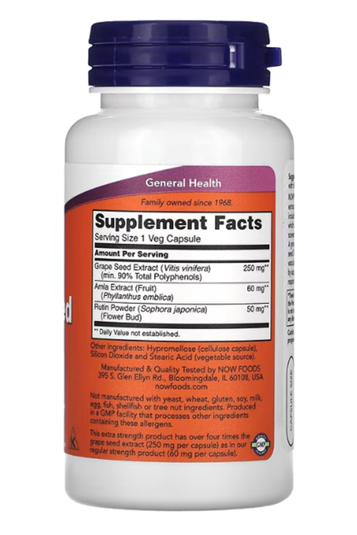 Now Foods Grape Seed Extra Strength 250 mg, 90 Veg Capsul.ABD Menşei 3846