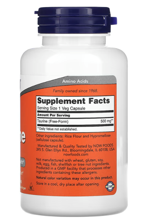 NOW Foods Taurine  500mg 100 Vegi Capsul.Usa Menşei 3930