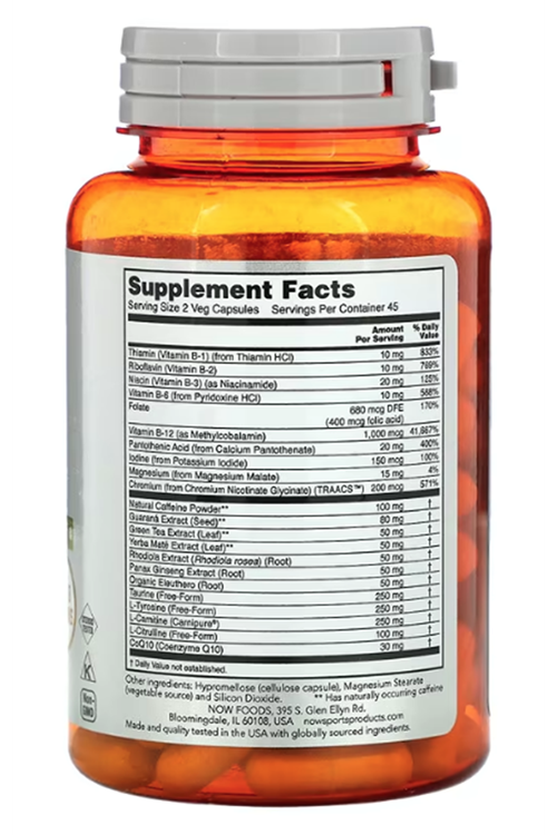 NOW Foods, Sports, Energy Extreme, 90 Veg Capsul USA Menşei. 37.