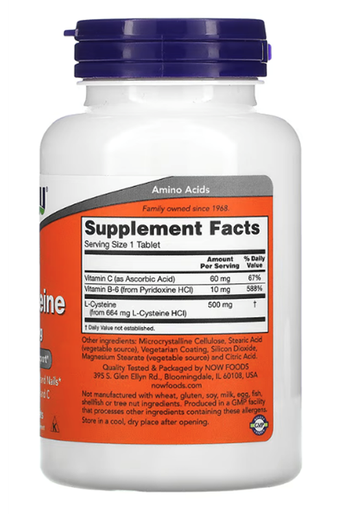 NOW  L-Cysteine, 500 mg, 100 Tablet. USA Menşei.41.