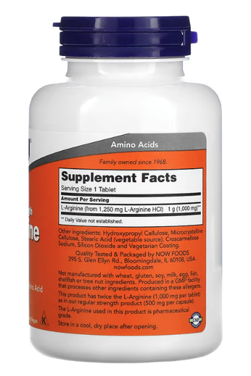NOW Foods L-Arginine Double Strength 1000mg  120 Tablets.MADE IN USA 4045