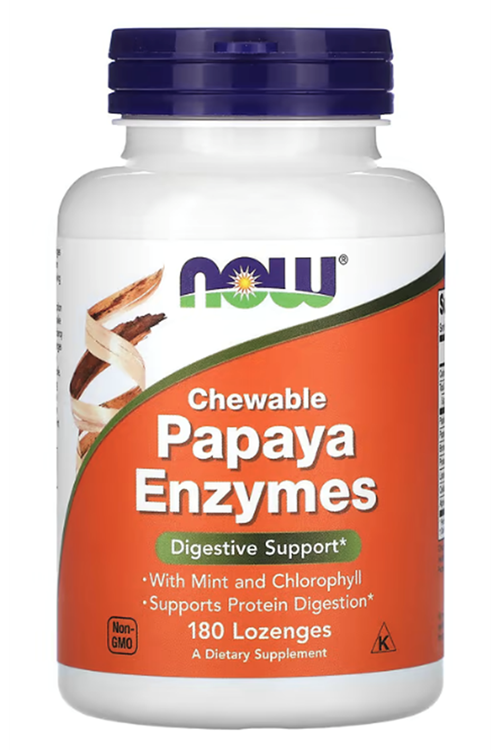 NOW Foods, Chewable Papaya Enzymes, Digestive Support 180 Lozenges. USA Menşei. 4035