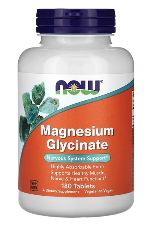 NOW Foods, Magnesium Glycinate, Bisglycinate 180 Tablets 90 Servis.Usa 4047