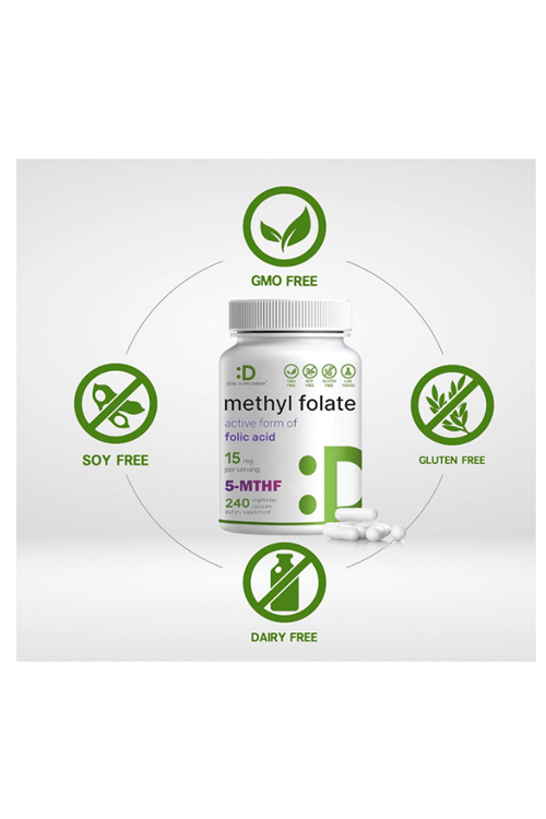 DEAL SUPPLEMENT L Methylfolate 15mg  240 Veggie Capsul – Active Folic Acid Form (5-MTHF), Bioavailable Methylated Folate – Prenatal, Energy, Brain Support.Usa Menşei.4146