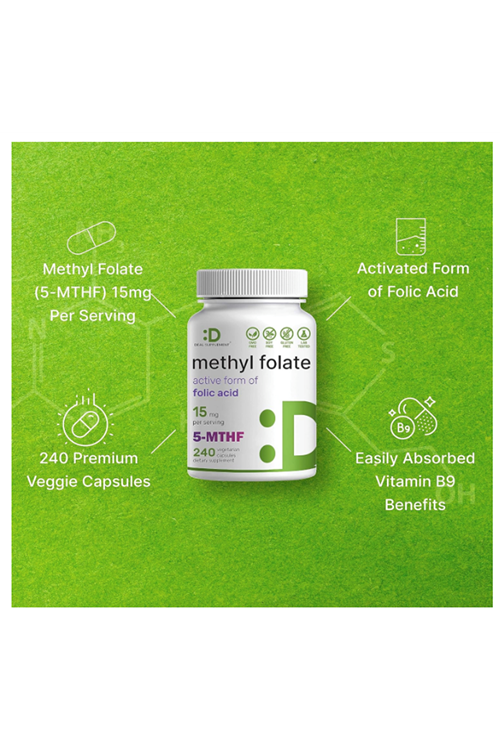 DEAL SUPPLEMENT L Methylfolate 15mg  240 Veggie Capsul – Active Folic Acid Form (5-MTHF), Bioavailable Methylated Folate – Prenatal, Energy, Brain Support.Usa Menşei.4146
