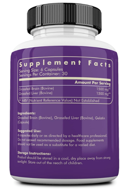 Ancestral Supplements Grass Fed Beef Brain with Beef Liver 3000MG 180 Capsul. Usa Menşei.78.