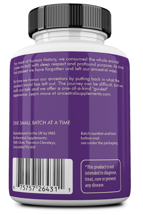 Ancestral Supplements Grass Fed Beef Brain with Beef Liver 3000MG 180 Capsul. Usa Menşei.3978