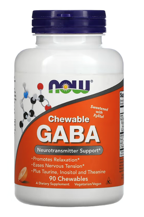 NOW  Chewable GA.BA Taurine - Inositol - L-Theanine  Natural Orange Flavor 90 Chewable.Orıjınal Amerikan.