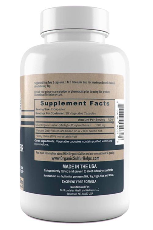 Organic Sulfur Supplement MSM Organic Sulfur 500mg 180 Vegetable Capsul.Usa Menşei.47.