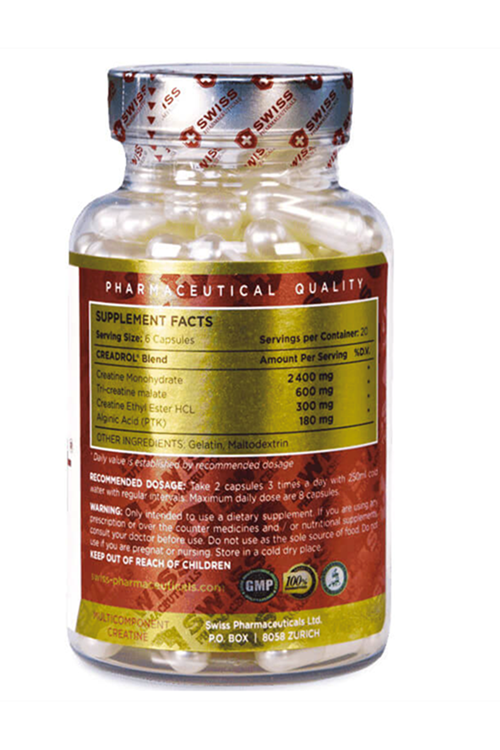 Swiss Pharmaceuticals  CREADROL  (Creatin Monohdyrate - Trı Creatin Malat - Creatin Ethyl Ester HCL) 120 Capsul.36.
