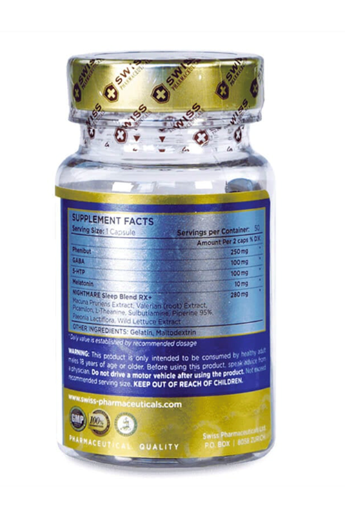 Swiss Pharmaceuticals  NIGHTMARE  Phenibut, Gaba, 5-HTP, Melat/onin, .50 Capsul..46.